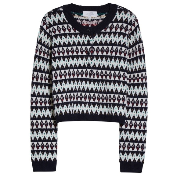 La Ligne Fair Isle Merino Wool Henley Sweater - Picture 1 of 6